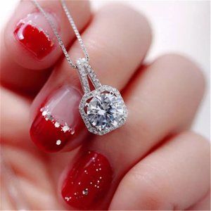 S925 Square Design Cubic Zircon Pendant Necklaces